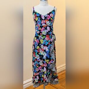 Nanette Lepore Black Floral Slip Dress with Ruffle Leopard Size 10